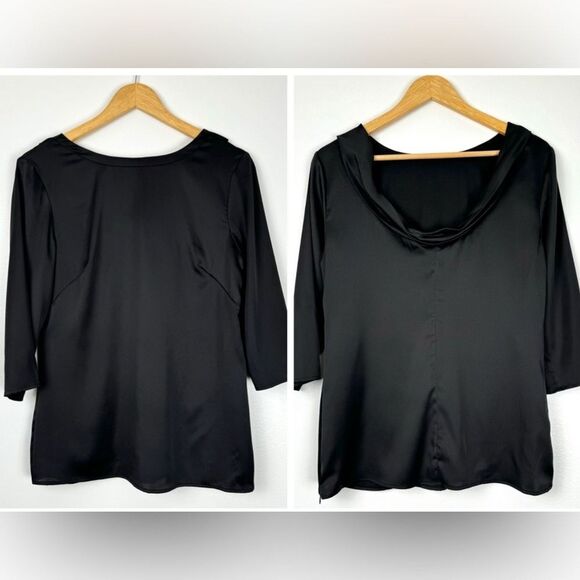 Banana Republic Women Cowl Back Blouse 8 Black Stretch Satin Fairy Goth Office - Picture 1 of 16